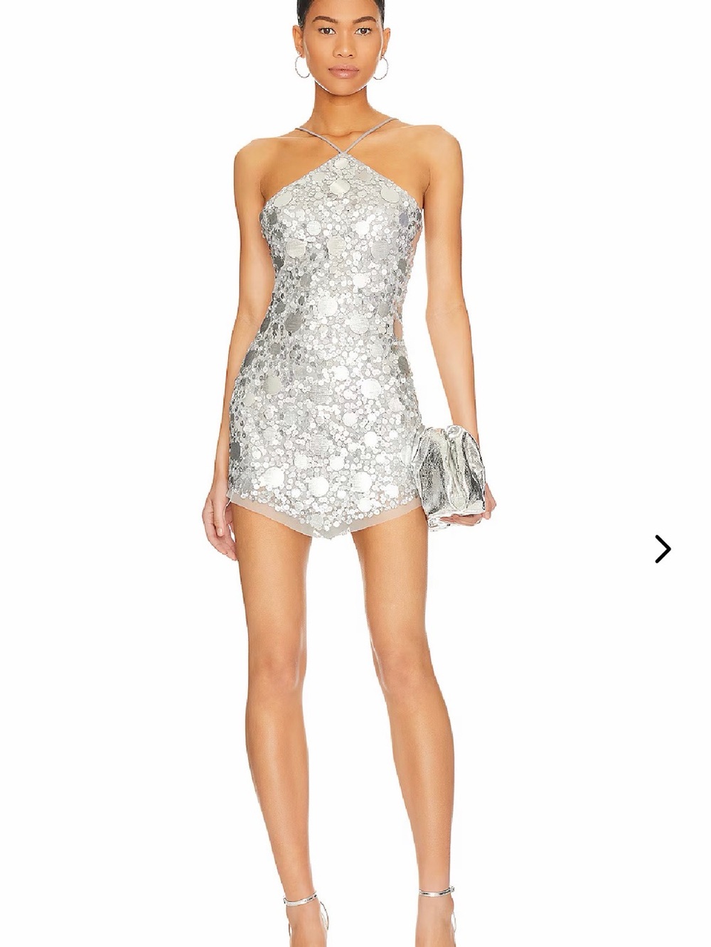Lovers + Friends QUINN EMBELLISHED MINI DRESS SILVER size Small